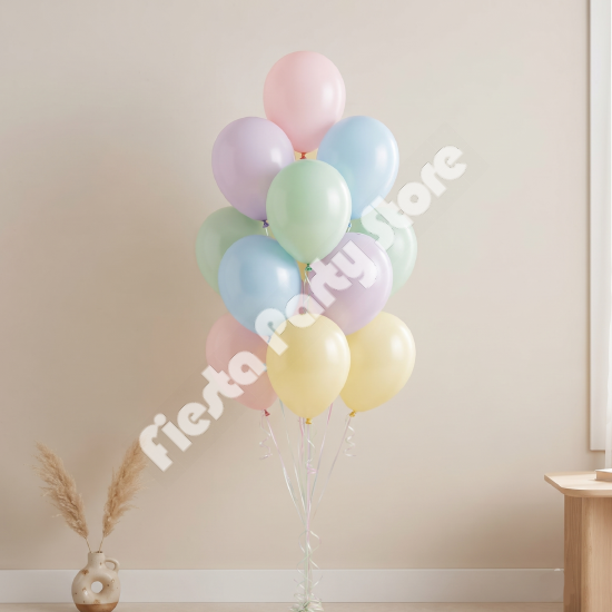 14 Assorted Pastel Colours Balloon Bouquet - INFLATED