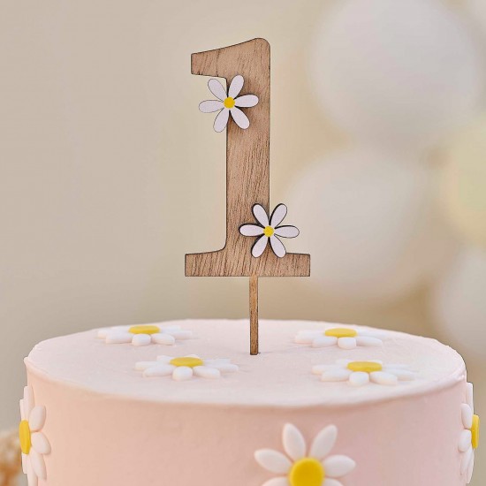 Wooden Daisy 1st Birthday Cake Topper