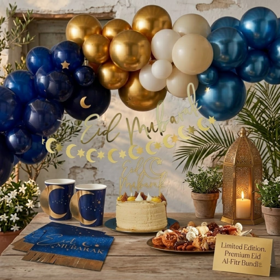 8 Navy and Gold Eid Paper Cups with Crescent Moon