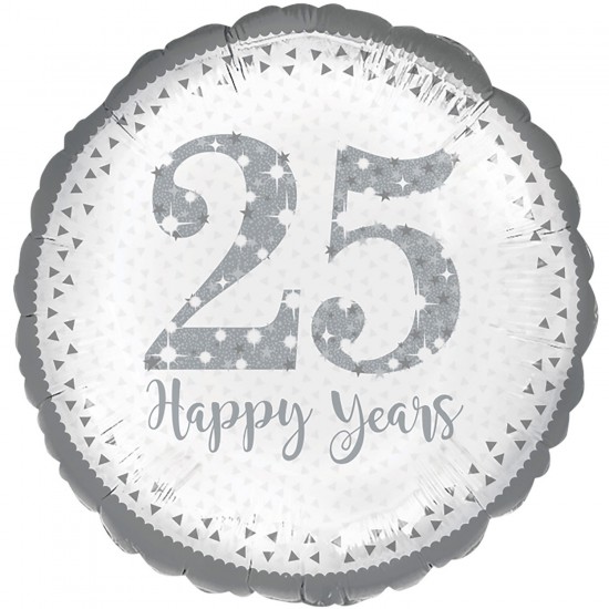 Sparkling 25th Silver Anniversary Foil Balloon 18"