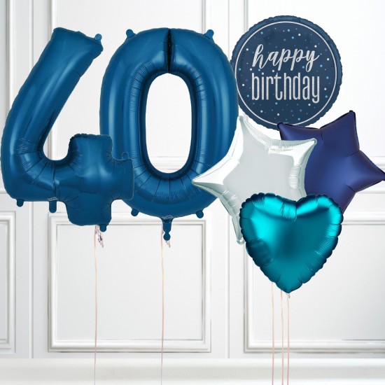 Navy Blue Glitz 40th Birthday Party Balloons Bundle