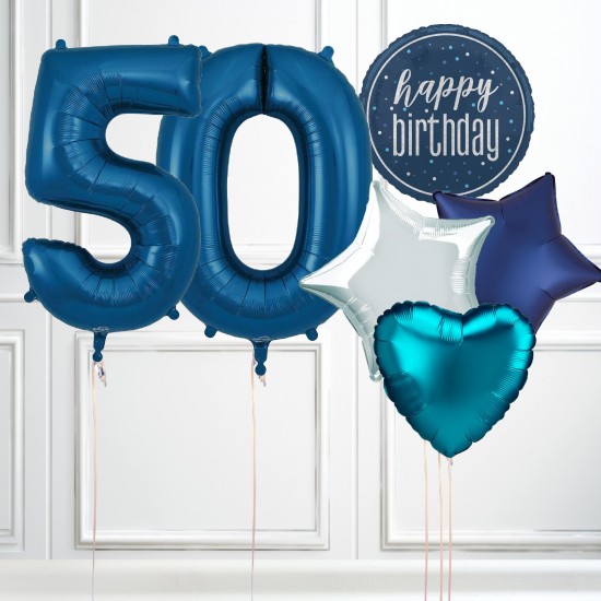 Navy Blue Glitz 50th Birthday Party Balloons Bundle