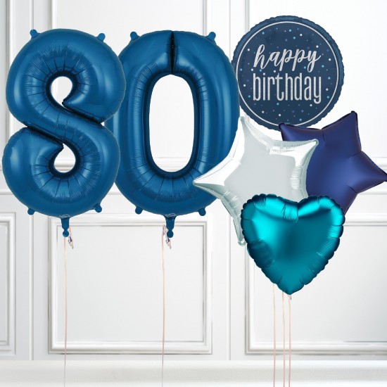 Navy Blue Glitz 80th Birthday Party Balloons Bundle