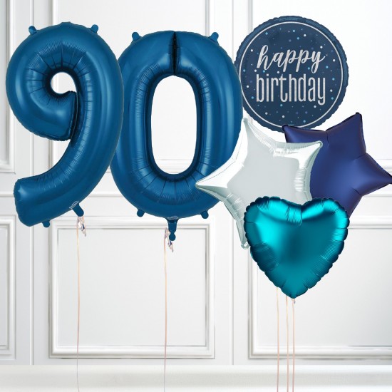 Navy Blue Glitz 90th Birthday Party Balloons Bundle
