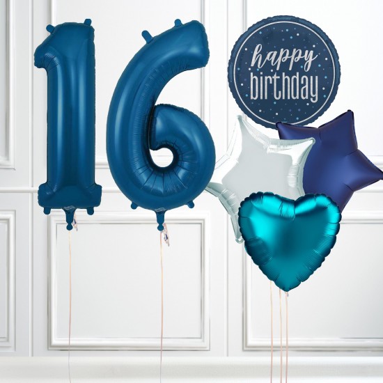 Navy Blue Glitz 16th Birthday Party Balloons Bundle