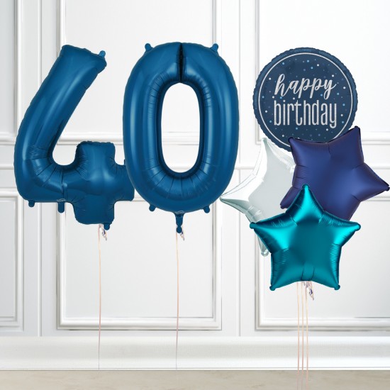 Navy Blue Glitz 40th Birthday Party Balloons Bundle