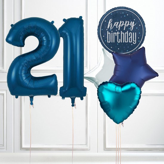 Navy Blue Glitz 21st Birthday Party Balloons Bundle