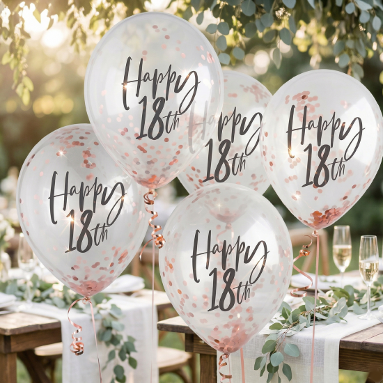 5 Rose Gold 18th Birthday Confetti Balloons