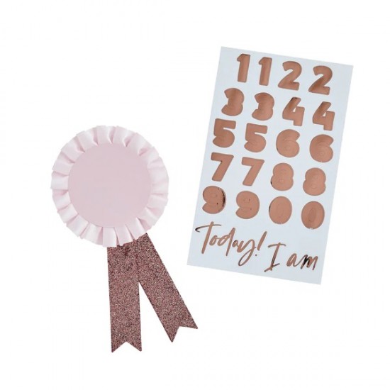 Rose Gold Milestone Birthday Badge with Sticker Sheet