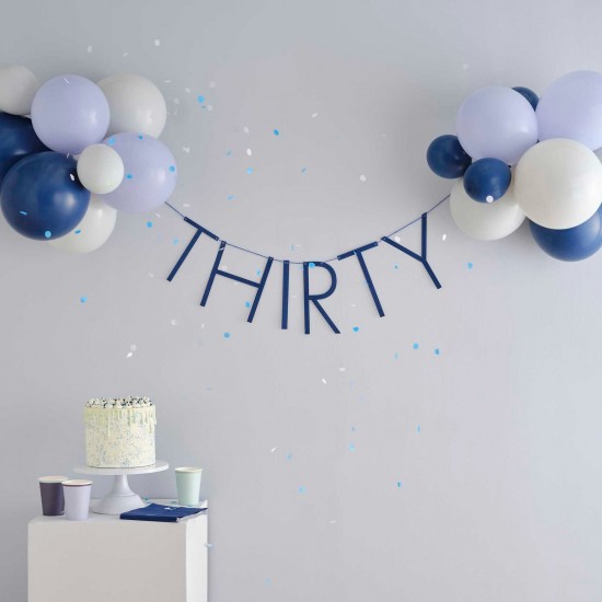 Navy Blue 30th Birthday Milestone Bunting with Balloons