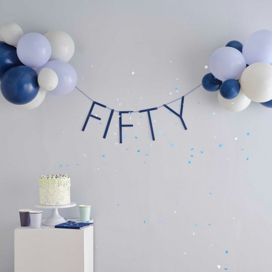 Navy Blue 50th Birthday Milestone Bunting with Balloons