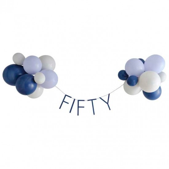 Navy Blue 50th Birthday Milestone Bunting with Balloons