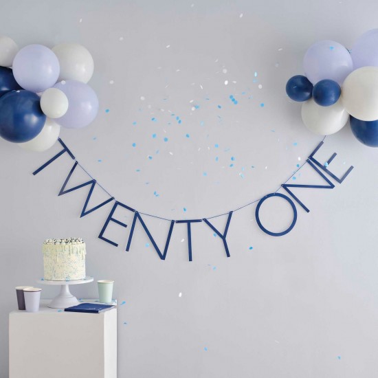 Navy Blue 21st Birthday Milestone Bunting with Balloons