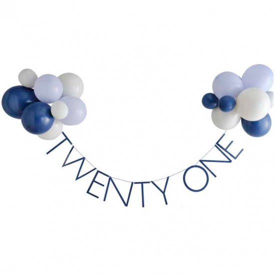 Navy Blue 21st Birthday Milestone Bunting with Balloons