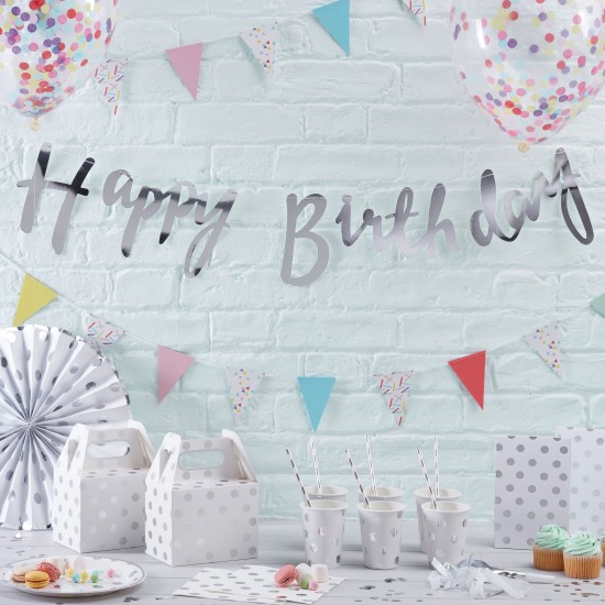 Silver Happy Birthday Banner