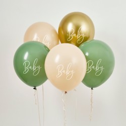 Sage Green, Nude and Gold Baby Shower Balloons Set- Inflated Sage Green, Nude and Gold Baby Shower Balloons Set- Inflated