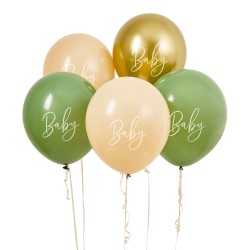 Sage Green, Nude and Gold Baby Shower Balloons Set- Inflated Sage Green, Nude and Gold Baby Shower Balloons Set- Inflated