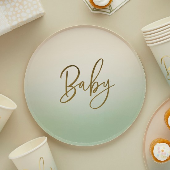 Sage Green Nautral Baby Shower Plates