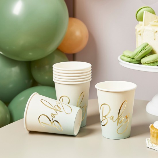 Sage Green Nautral Baby Shower Cups