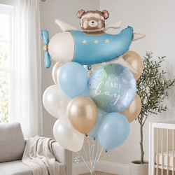 Airplane Bear Baby Boy Balloon Bundle - INFLATED