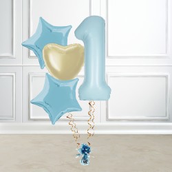 Blue and Gold First Birthday Foil Balloon Bundle 