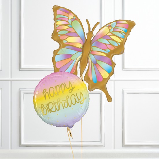 Opal Holographic Butterfly Happy Birthday Balloon Bundle