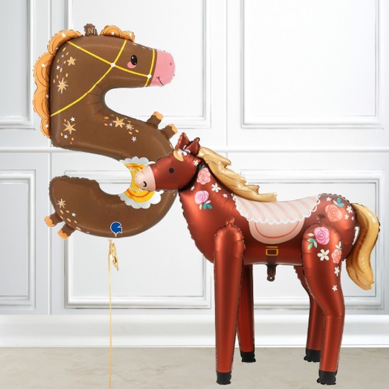 Number 5 Horse Foil Balloon and Standing Horse