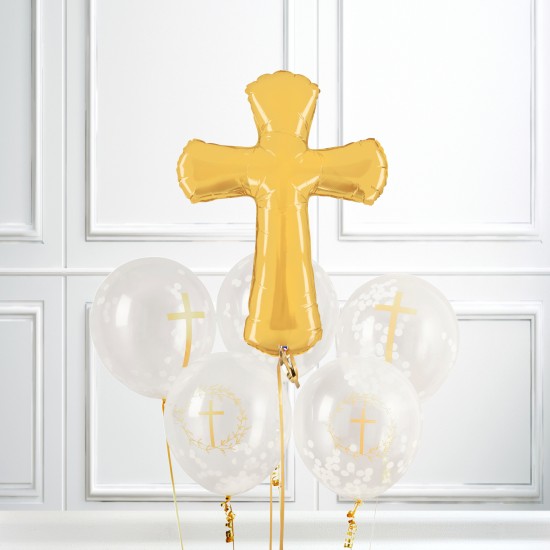 Gold Cross Christening Baptism Balloon Bundle Set