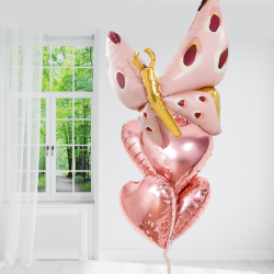 Giant Butterfly Foil Balloon with Rose Gold Heart Balloons