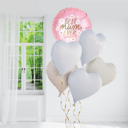 Nude and White Heart Inflated Foil Balloon Bunch