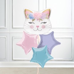 Floral Kitten Foil Balloon Set - INFLATED