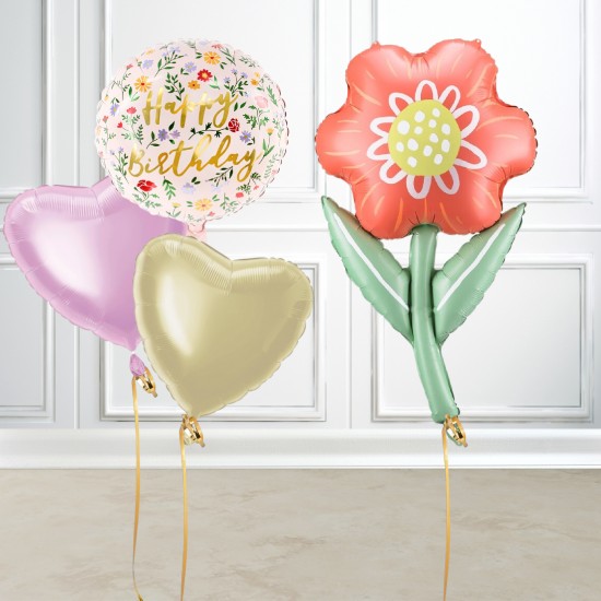 Birthday Flowers Foil Balloon Bundle