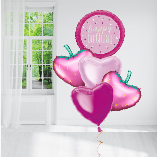 Pink Strawberry Happy Birthday Balloon Bundle