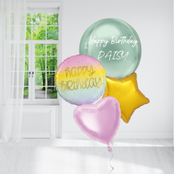 Personalised Rainbow Happy Birthday Balloon Bundle 