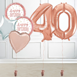 Inflated Rose Gold 40th Birthday Number Balloons  with Happy Birthday Balloon Set Inflated Rose Gold 40th Birthday Number Balloons  with Happy Birthday Balloon Set