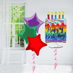 Multicoloured Iridescent Cake Super Shape Helium Balloon Bundle