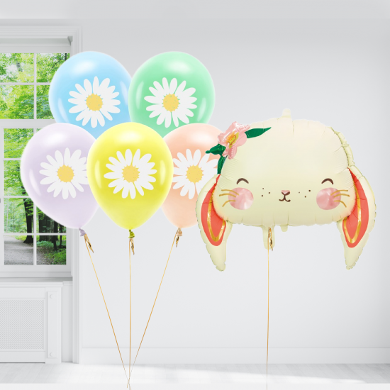 Cute Bunny in the Daisy Flowers Balloon Bundle INFLATED