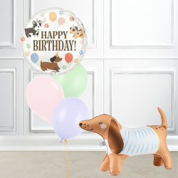 Dog Birthday Balloon Bundle with Standing Dog Foil Balloon INFLATED