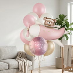 Airplane Bear Baby Girl Balloon Bundle - INFLATED