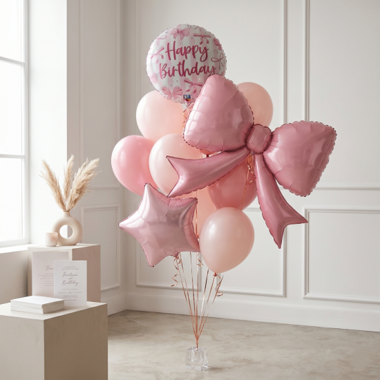 Pink Coquette Bow Balloon Bouquet  INFLATED