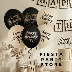 6 Black and Cream Latex Balloons - INFLATED