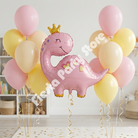 Pink Princess Dinosaur Balloon Bouquet - INFLATED