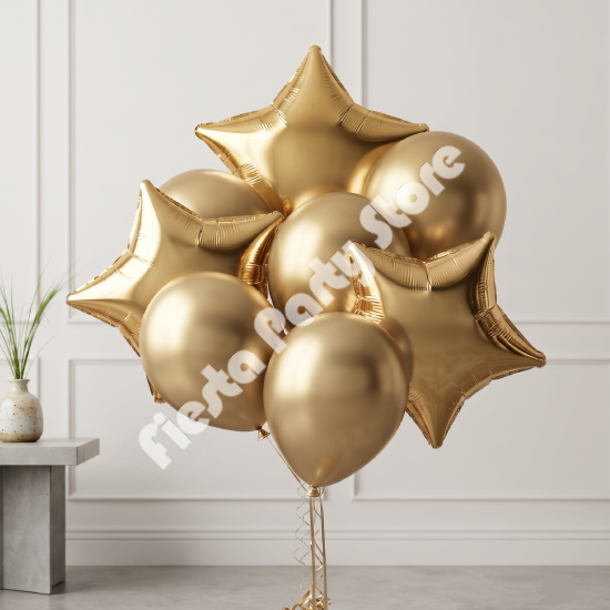 Metallic Chrome Gold and Star Foil Balloon Bouquet – INFLATED