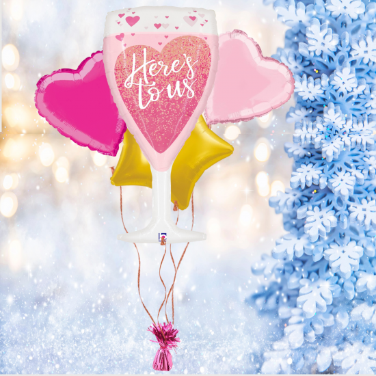 Here's to us Pink Champagne Bottle Balloon Bundle