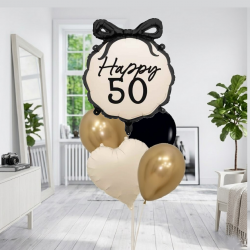 Chic coquette bow 50th birthday balloon bouquet - INFLATED