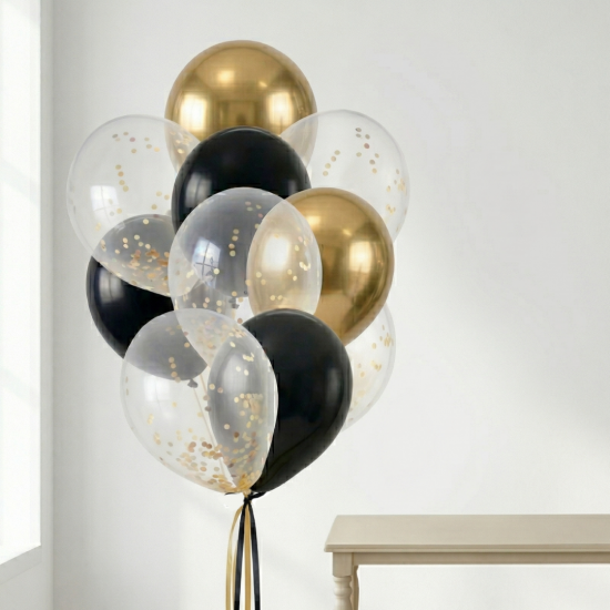 Chic black and chrome gold balloon bouquet