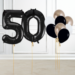 Black and Gold 50th Birthday Number Balloon Set
