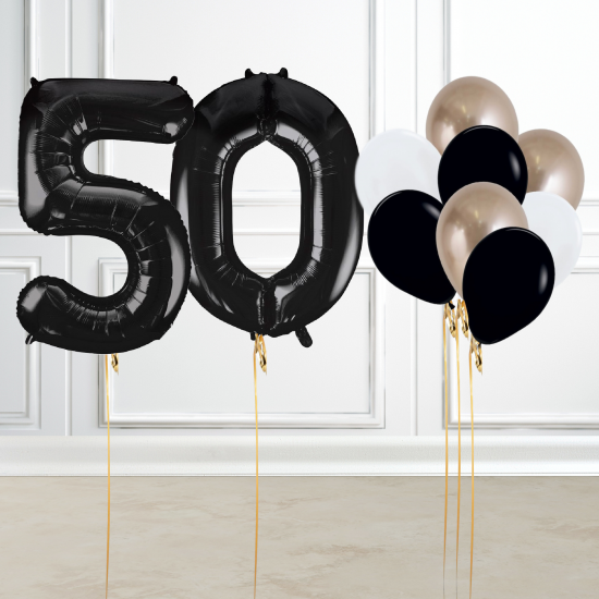 Black and Gold 50th Birthday Number Balloon Set