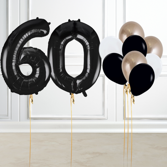 Black and Gold 60th Birthday Number Balloon Set