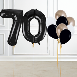 Black and Gold 70th Birthday Number Balloon Set